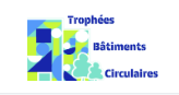 A linear blue, yellow and green graphic with the logo "Trophées Bâtiments Circulaires"