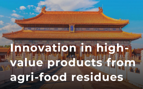 the words 'Innovation in highvalue products from  agri-food residues' against the backdrpo of a Chinese building