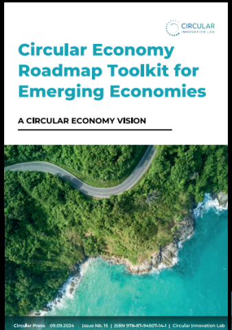 Circular Innovation Lab - Circular economy roadmap toolkit for emerging economies: A circular economy vision, with a photo of a winding road through a forested area bordered by the sea