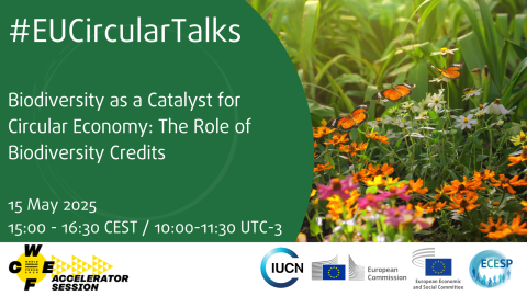 #EU Circular Talks - Biodiversity as a Catalyst for Circular Economy: The Role of Biodiversity Credits - 15 May 2025 – 15:00-16:30 CEST/10:00-11:30 UTC-3, with a photo of a flower meadow