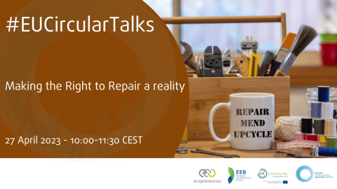 Illustration event with toolbox and mug with repair, mend and upcycle mentions.