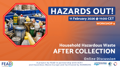 Hazards Out! 11 February 2026 11:00 CET Workshop 4. Hazardous Household Waste – After collection. Online discussion