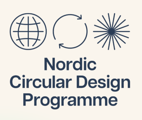 three fine line images of a globe, a circle made up of two arrows and a snowflake and the text: Nordic Circular Design Programme