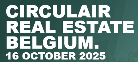 Green event banner with the words "Circulair Real Estate Belgium. 16 October 2025