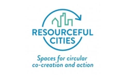 The words "Resourceful Cities' in a circular arrow logo, with the words 'Spaces for circular co-creation and action' underneath