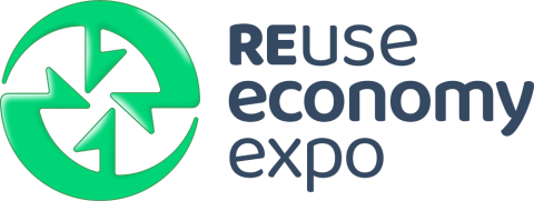 "REuse economy expo" and two green arrows forming a letter e