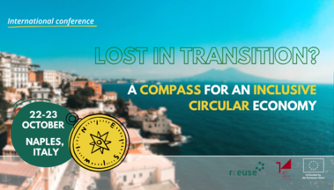 Event banner with a picture of Naples city and with the words "Lost in transition? A compass for an inclusive circular economy. 22-23 October, Naples, Italy"