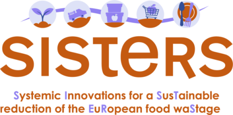 SISTERS programme logo: images representing the food value chain and the words "SISTERS - Systemic innovations for a sustainable reduction of the European food wastage" 