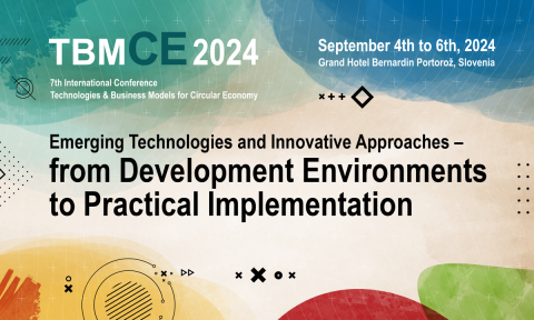 TBMCE poster with text and geometrical figures in the background