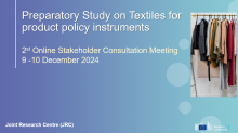 Purple banner with a picture of clothes and with the words "Preparatory study on textiles for product policy instruments" 