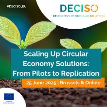 Event banner with the words "Scaling up circular economy solutions: from pilots to replication. 25 June 2025. Brussels & Online."