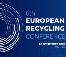 Blue image with white and grey lines forming a circle and the words "6th European Recycling Conference"