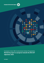 Front page of the report with the EEA logo, lots of dots and circles, and the title of the report