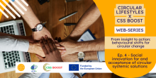 Event banner with the words "Circular Lifestyles x CSS Boost web series. From insights to action: behavioural shifts for circular change. Ep.4 - Social innovation for and acceptance of circular systemic solutions".