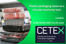 Plastic packaging taxes as a circular economy tool. London, 11:30-13:00 CEST on 25 June. CETX, Centre for Economic Transition Expertise.