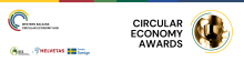 Circular Economy Awards Logos of the Western Balkans Circular Economy Hub, IECE and HELVETAS, and the Swedish flag 