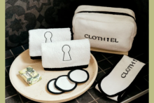 A headband, toiletry bag and toiletry items branded CLOTH’EL