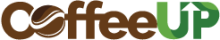 Coffee!UP, in green and brown font