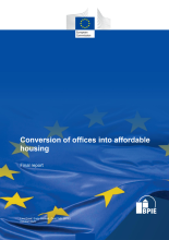 Font page of the report. At the top is the logo of the European Commission, the background is blue with the stars of the EU flag, in the middle is the title of the report. At the bottom are the names of the authors, October 2025, and the logo of BPIE