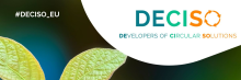 Event banner with a picture of two green leaves and with the words "DECISO Devellopers of Circular Solutions".