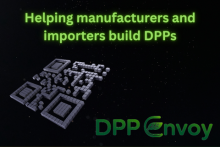 Helping manufacturers and importers build DPPs. DPP Envoy logo and a graphic of a QR code