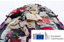 Photo of a pile of clothing and the European Commission logo