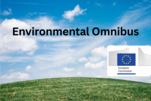 Environmental Omnibus, with the European Commission logo, and a photo of green grass and a blue sky with clouds 
