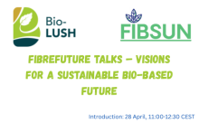 FibreFuture Talks – Visions for a Sustainable Bio-based Future – Introduction: 28 April, 11:00-12:30 CEST, with the FIBSUN and Bio-Lush leafy logos