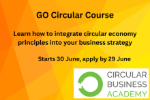 GO Circular Course. Learn how to integrate circular economy principles into your business strategy. Starts 30 June, apply by 29 June. Circular Business Academy logo