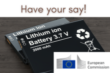 Have your say, with a photo of 2 lithium-ion batteries and the European Commission logo