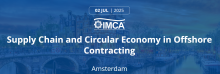 2 Jul 2025 – IMCA - Supply Chain and Circular Economy in Offshore Contracting - Amsterdam, against a photo of a cityscape with rivers and a bridge