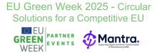 "EU Green Week 2025 – Circular Solutions for a Competitive EU" and two logos: the EU Green Week Partner Events and MANTRA "Supporting Digital and Green Transformation of Manufacturing SMEs"