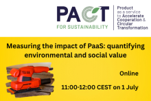 Measuring the impact of PaaS: quantifying environmental and social value. Online, 11:00-12:00 CEST on 1 July. PACCT for sustainability – Product as a service to accelerate cooperation and circular transformation