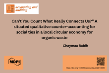Accounting and auditing logo. “Can’t You Count What Really Connects Us?” A situated qualitative counter-accounting for social ties in a local circular economy for organic waste. Chaymaa Rabih. MDPI https://doi.org/10.3390/accountaudit2010005
