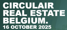 Green event banner with the words "Circulair Real Estate Belgium. 16 October 2025