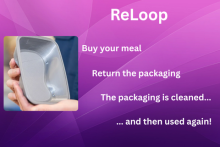 ReLoop. Buy your meal. Return the packaging. The packaging is cleaned... ... and then used again!