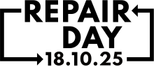 Event logo with the words in black "Repair Day 18.10.25"