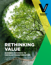 Vlerick Business School - Rethinking value: Business pathways to circular transformation, White paper by Dr Nuria Spijker, Senior Researcher & Sarah Grison, Circularity Expert, with a photo of a tree