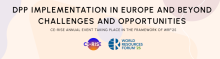 Text: DPP implementation in Europe and beyond challenges and opportunities CE-Rise annual event taking place in the framework of WRF'25, and the logos of CE-RISE and World Resource Forum '25