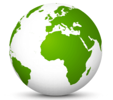 Picture of the globe, with the landmasses in green