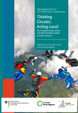 Thinking circular, acting local - How regional public policy and administration enable circular economy Publication of the pilot action. Logos of the Circular Rural Regions. Federal Ministry for Housing, urban development and Building, Circular Rural Regions and #TA2030 Pilot Actions