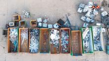 Containers from a height with different types of metal.