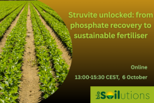 Struvite unlocked: from phosphate recovery to sustainable fertiliser. Online, 13:00-15:30 CEST, 6 October. bioSOILUTIONS logo