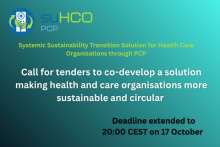 suHCO logo - Systemic Sustainability Transition Solution for Health Care Organisations through PCP. Systemic Sustainability Transition Solution for Health Care Organisations through PCP. Deadline extended to 20:00 CEST on 17 October 