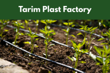 Tarim Plast Factory, with a photo of drip irrigation pipes laid in soil 
