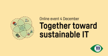 Text "Online event 4 December - Together toward sustainable IT" with TCO logo and drawings expressing sustainability and circularity