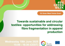 #EUGreenWeek – EU Green Week Partner Event - Towards sustainable and circular textiles: opportunities for addressing fibre fragmentation in apparel production – Wednesday 18th June 2025, 15:00-16:30 CEST, with The Microfibre Consortium and the EU flag