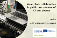 Value chain collaboration in public procurement of ICT and phones – online, 10:30 to 12:00 CEST on 30 April. Co-funded by the European Union, Interreg North-west Europe, Circular Shift 