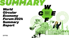 Image of people and city, the green circular WCEF logo, the words "summary" and "WCEF 2024 summmary report"