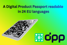 A Digital Product Passport readable in 24 EU languages. Photo of a QR code and the DPP logo